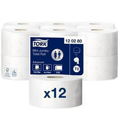 Tork 120280 Advanced mini jumbo toalettpapír, fehér, 2 rét, 170m, 850lap (T2) 12 tek./krt.