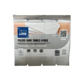   Techline V hajtogatott kéztörlő, rec, 2r, 24x21 cm, 12x250lap/krt