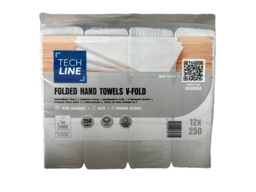 Techline V hajtogatott kéztörlő, rec, 2r, 24x21 cm, 12x250lap/krt