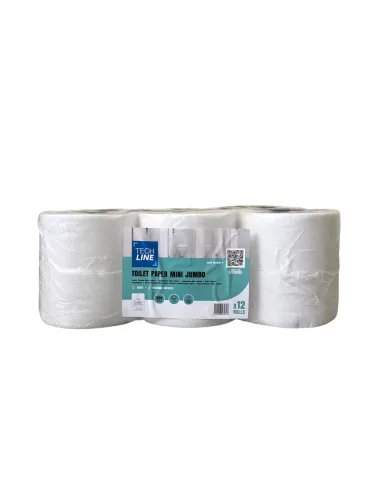 Techline mini jumbo toalettpapír, rec., 2r, d19cm, 600lap,120m,12tek/krt