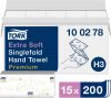 Tork Prémium Extra Soft Z hajtogatott kéztörlő, Extra fehér - Tork 100278 (15 csom./krt.)