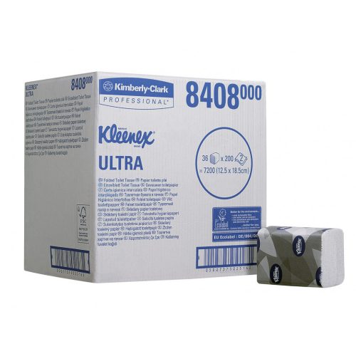 Kleenex Ultra hajtogatott toalett papír - 2 rétegű, fehér (1 krt.)